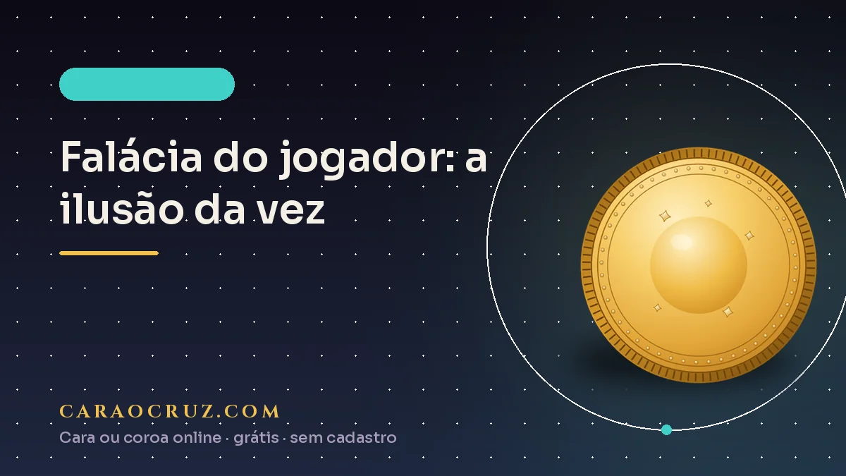 Portada del artículo sobre la falacia del jugador, con moneda dorada y un rastro de resultados